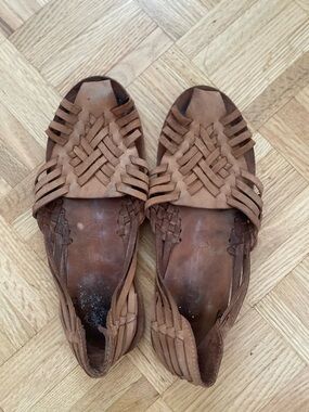 Brown Leather Woven Huarache Flats